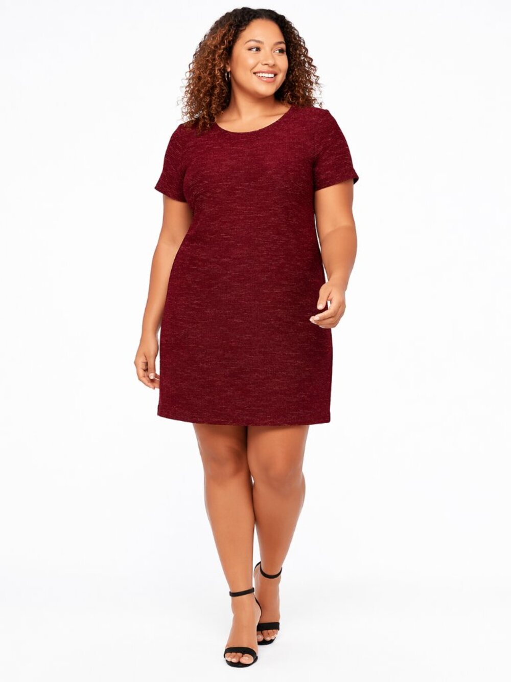 LOFT Plus Burgundy Shift Dress 18W Textured Pockets Work Office